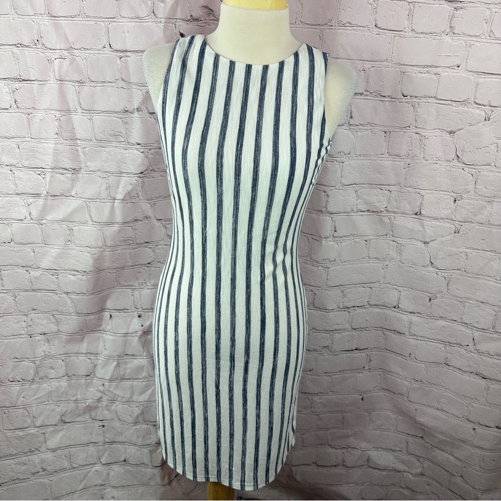 cremieux Striped Sleeveless sheath midi Dress navy White sz XS beach nautical
